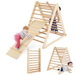 Echelle d'escalade triangulaire 120 x 71 x 110 cm 2-en-1 pliable et robuste pour enfants en bois na
