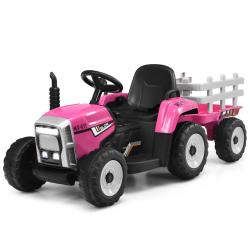 Tracteur &eacute;lectrique avec remorque 135 x 51 x 53 cm 3 vitesses musique bluetooth ambiance cosy en PP