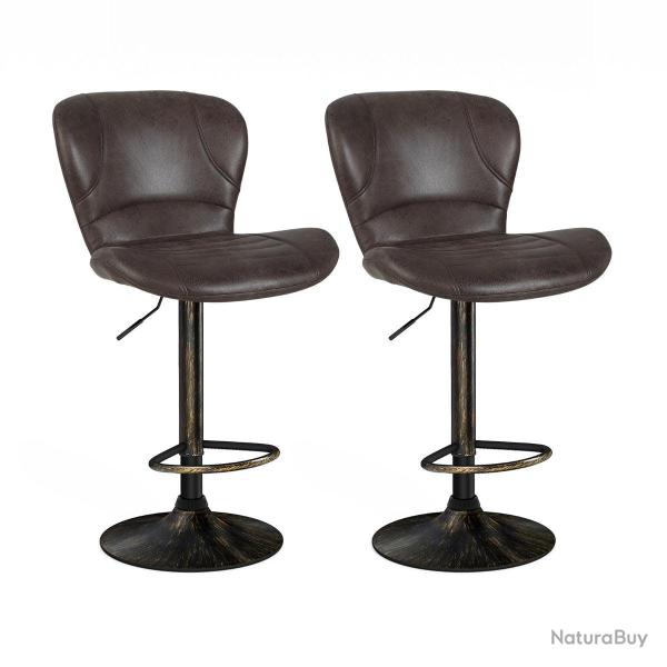 Lot de 2 tabourets de bar r�glables 44 x 46,5 x 87-108 cm confortables pivotants style vintage en m