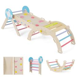 Ensemble d'escalade 7 en 1 190 x 55 x 57 cm avec jeu de labyrinthe pliable moderne en bois h&ecirc;tre co