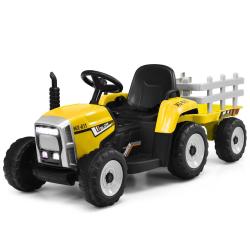 Tracteur &eacute;lectrique avec remorque 135 x 51 x 53 cm 3 vitesses Bluetooth ambiance cosy en PP jaune 2