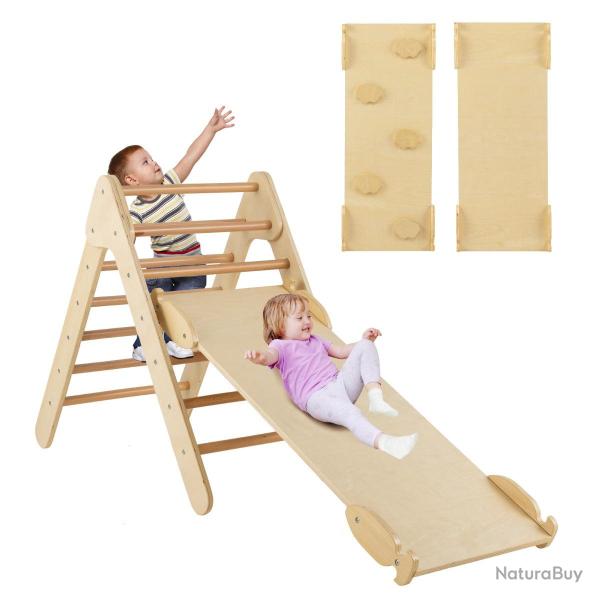 Ensemble d'escalade triangulaire 3 en 1 86,5 x 48 x 73,5 cm rampe polyvalente design naturel bois 2