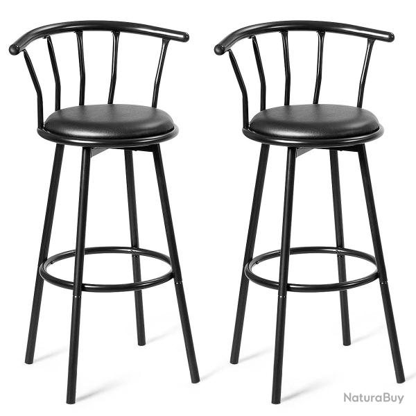 Lot de 2 tabourets de bar pivotants 55 x 56 x 101,5 cm confortables et �l�gants en acier noir 20_00