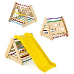 Ensemble d'escalade triangulaire 62,5 x 64 x 57,5 cm 4 en 1 s&eacute;curisant ambiance ludique en bois mul
