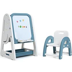 Tableau magn&eacute;tique enfant 53 x 62,5 x 71-100 cm 2 en 1 avec bureau pliable et assise ergonomique en