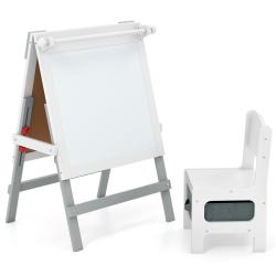 Ensemble chevalet et chaise pour enfants 55 x 48 x 75-94 cm hauteur r&eacute;glable 3 en 1 design ergonomi