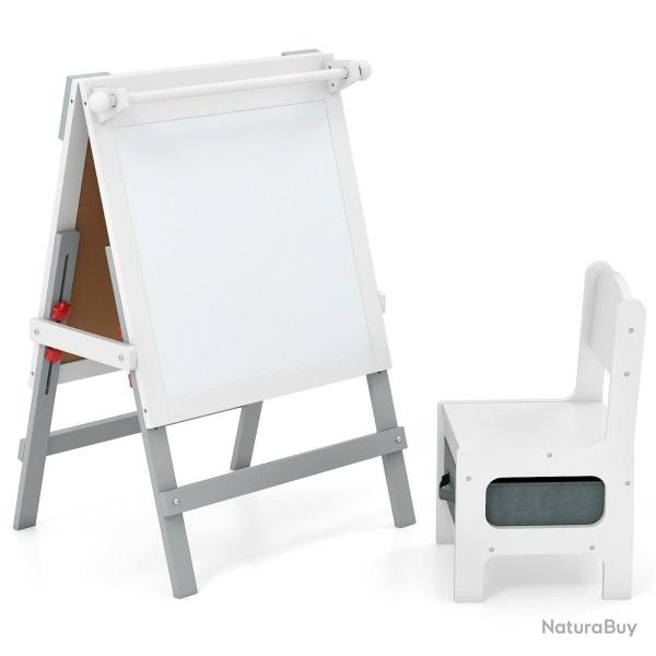 Ensemble chevalet et chaise pour enfants 55 x 48 x 75-94 cm hauteur r�glable 3 en 1 design ergonomi