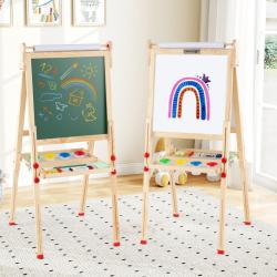 Chevalet d'art pour enfants 59,5 x 47-65 x 85-147 cm r&eacute;glable et portable design naturel en bois ma