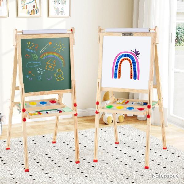 Chevalet d'art pour enfants 59,5 x 47-65 x 85-147 cm r�glable et portable design naturel en bois ma