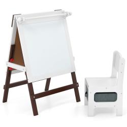 Chevalet r&eacute;versible pour enfants avec chaise r&eacute;glable 55 x 48 x 75-94 cm inspire cr&eacute;ativit&eacute; et conf
