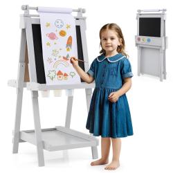 Chevalet pliable pour enfants double face 55 x 66 x 106 &agrave; 126 cm avec s&eacute;curit&eacute; renforc&eacute;e et rangeme