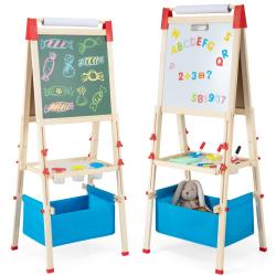 Chevalet en bois pour enfants height r&eacute;glable 102-126 cm avec 60 accessoires design moderne en natu