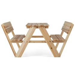 Table de pique-nique pour enfants 116 x 90 x 55 cm avec 2 bancs int&eacute;gr&eacute;s ambiance cosy en bois natu