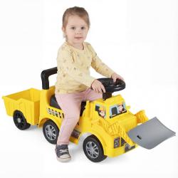 Voiture &agrave; pousser 99 x 22 x 37,5 cm avec remorque d&eacute;tachable et rangement sous le si&egrave;ge en PP jaune