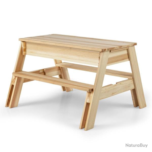 Table de pique-nique pour enfants 122,5 x 90 x 55,5 cm design 4 en 1 compacte avec bancs en bois na