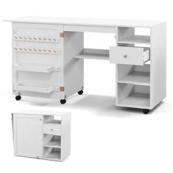 Table de couture pliante et bureau 146 x 50 x 78 cm rangement optimis&eacute; ambiance moderne en MDF blan