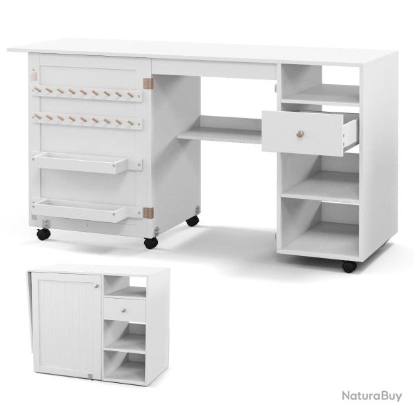 Table de couture pliante et bureau 146 x 50 x 78 cm rangement optimis� ambiance moderne en MDF blan
