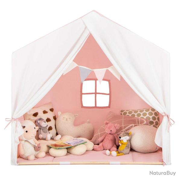 Tente de jeu pour 3 enfants 131 x 91 x 131 cm tapis doux lavable ambiance cosy design en bois de pi
