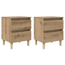 Lot de 2 meubles de lit avec tiroir rustiques &eacute;l&eacute;gants 40 x 35 x 50 cm en bois d'ing&eacute;nierie ch&ecirc;ne a