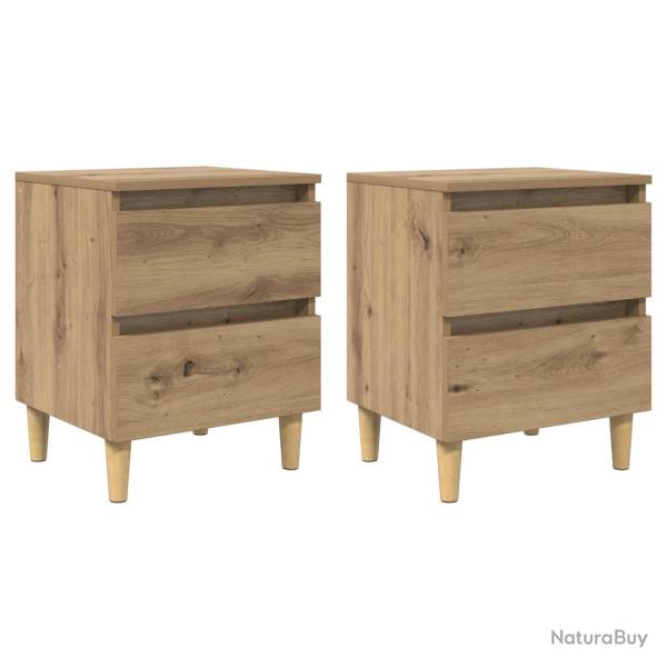 Lot de 2 meubles de lit avec tiroir rustiques �l�gants 40 x 35 x 50 cm en bois d'ing�nierie ch�ne a