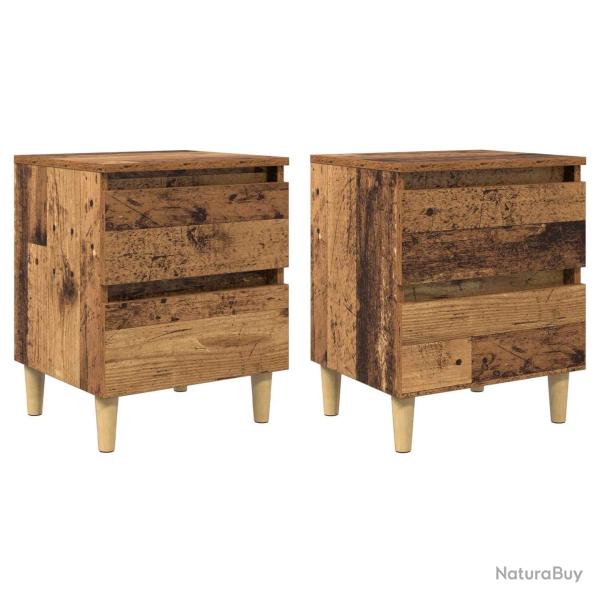 Lot de 2 meubles de lit avec tiroir rectangulaires rustiques style industriel 40 x 35 x 50 cm en bo