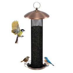 Mangeoire &agrave; oiseaux tube suspendue 16 x 40 cm anti-&eacute;cureuil 360&deg; vue panoramique finition m&eacute;tal noi