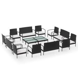 Salon de jardin meuble d'ext&eacute;rieur ensemble de mobilier 16 pi&egrave;ces avec coussins r&eacute;sine tress&eacute;e noir