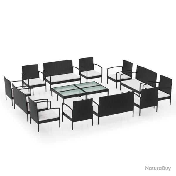 Salon de jardin meuble d'ext�rieur ensemble de mobilier 16 pi�ces avec coussins r�sine tress�e noir