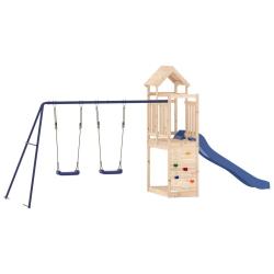 Aire de jeux d'ext&eacute;rieur balan&ccedil;oires toboggan portiques robuste jeux jardin 495 x 186 x 214 cm bois