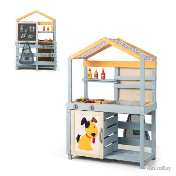 Cuisine de boue double face 75 x 34 x 111 cm avec �vier amovible et accessoires moderne en bois mul