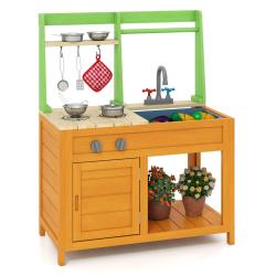 Cuisine de boue ext&eacute;rieure 72 x 38 x 92 cm avec accessoires amusants et stable en bois de c&egrave;dre ora