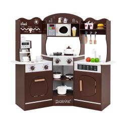 Cuisine de jeu d'angle en bois 105 x 30 x 95 cm lumi&egrave;res et sons ambiance cosy en MDF marron 20_001