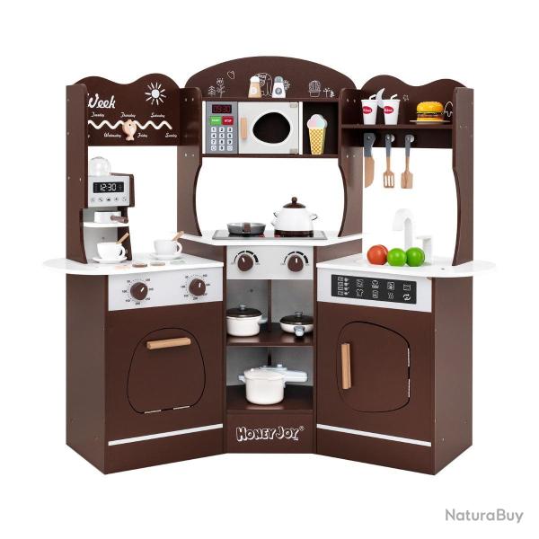 Cuisine de jeu d'angle en bois 105 x 30 x 95 cm lumi�res et sons ambiance cosy en MDF marron 20_001