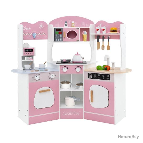 Cuisine de jeu d'angle avec micro-ondes et machine � caf� 105 x 30 x 95 cm ambiance cosy en MDF ros