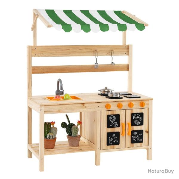 Cuisine de jeu d'ext�rieur avec �vier amovible 88 x 39 x 117 cm 4 cuisini�res ambiance cosy en bois