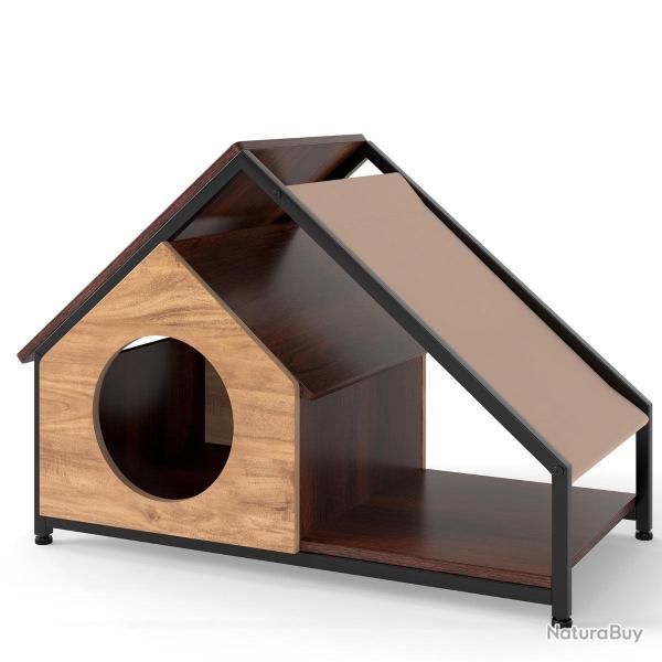 Maison pour chat int�rieur 84 x 43 x 58,5 cm avec v�randa et toit amovible style rustique en MDF im
