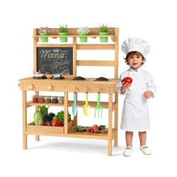 Cuisine de jeu avec robinet et &eacute;viers amovibles 79 x 32 x 95 cm &eacute;ducatif pratique design en bois na