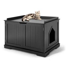 Maison pour chat multifonctions 75 x 54 x 52 cm avec chati&egrave;re et porte magn&eacute;tique moderne en MDF no