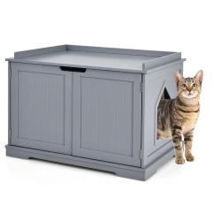 Maison pour chats multifonctions avec chati&egrave;re 75 x 54 x 52 cm capacit&eacute; 50 kg tendance en mdf gris