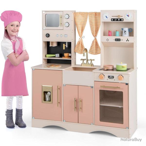 Cuisine de jeu en bois 102 x 35 x 110 cm avec accessoires vari�s ambiance cosy en MDF rose 20_00190