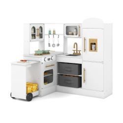 Cuisine d'angle interactive 100 x 75,5-92 x 101 cm avec sons et lumi&egrave;res design moderne en MDF blan