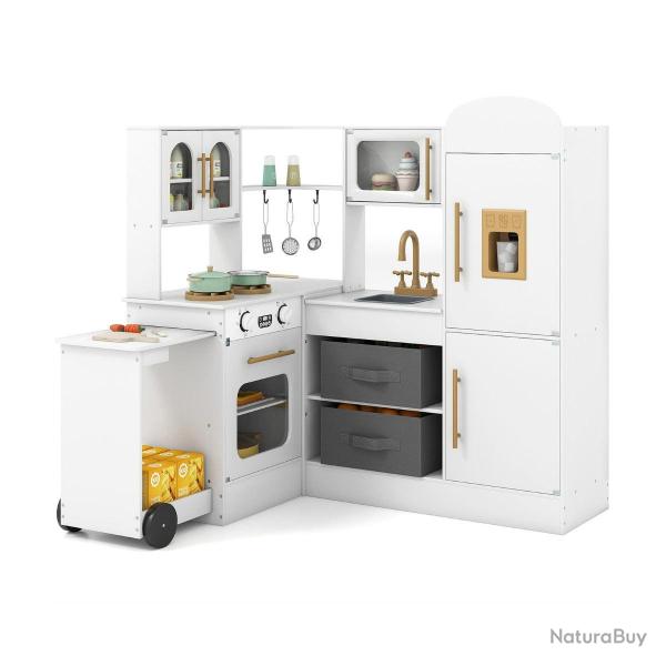 Cuisine d'angle interactive 100 x 75,5-92 x 101 cm avec sons et lumi�res design moderne en MDF blan