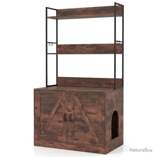 Enclos pour bac � liti�re niche confortable 80 x 48 x 145 cm rangement pratique style moderne en MD
