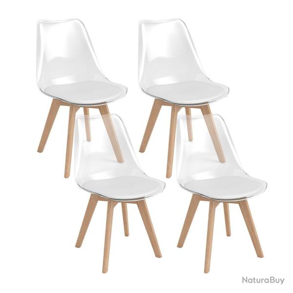 Lot de 4 chaises de salle � manger transparentes 47 x 52 x 81 cm confortables �l�gantes en bois h�t