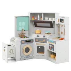 Cuisine d'angle interactive 118 x 59 x 93 cm avec plaques lumineuses et sons design cosy en bois gr