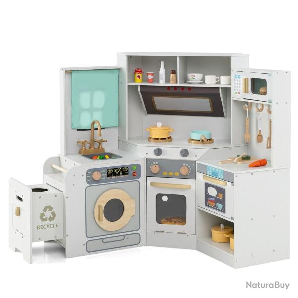 Cuisine d'angle interactive 118 x 59 x 93 cm avec plaques lumineuses et sons design cosy en bois gr