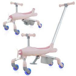 Draisienne &agrave; pousser 83 x 34 x 73 cm 2 en 1 avec roues lumineuses design th&egrave;me avion en PU rose 20_