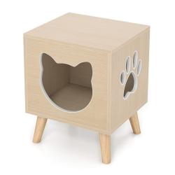 Enclos bac &agrave; liti&egrave;re pour chat 45 x 40 x 54 cm acc&egrave;s facile refuge douillet style moderne en MDF na