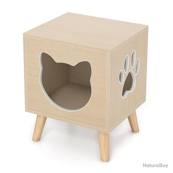 Enclos bac � liti�re pour chat 45 x 40 x 54 cm acc�s facile refuge douillet style moderne en MDF na