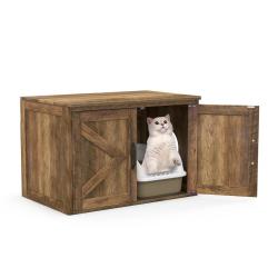 Meuble enclos pour bac &agrave; liti&egrave;re avec dessus rabattable 51 x 36,5 x 50,5 cm acc&egrave;s ais&eacute; style rustiq